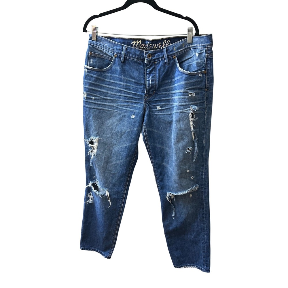 Madewell High Rise Distressed Straight Leg Jeans Medium Wash Size 31‎